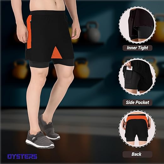 Oysters Men's 2 In 1 Running Quick Dry Shorts Gym Athletic Workout Shorts For Men With Phone Pockets - Image 2