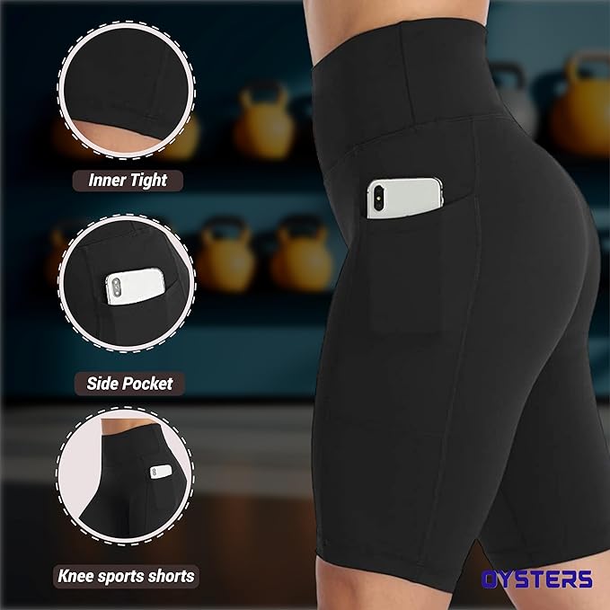 Oysters Spandex Women's Above-Knee Length Sport Shorts For Workout, Yoga, Running, Cycling, Exercise, Gym Wear For Casual Day - Image 4